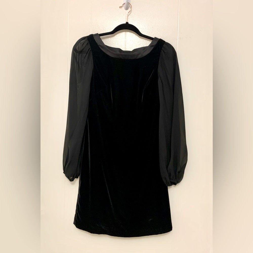 COPY - White House Black Market size 00 Black velvety dress w/ sheer sleeves bo…
